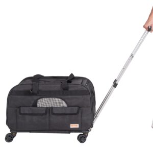 Cat Carrier With Wheels, Rolling Pet Carrier With Telescopic Handle And Shoulder Strap, Dog Carrier With Wheels For Pets
