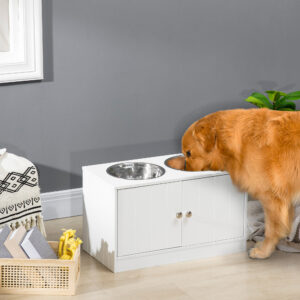 Large Elevated Dog Bowls with Storage Cabinet Containing Large 44L Capacity, Raised Dog Bowl Stand Pet Food Bowl Pet Fee