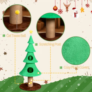 59in Large Tall Christmas Tree Cat Tower With 2 Cat Condos & Scratching Post, Soft Fleece Cat Tree With Teaser Toy & Stu